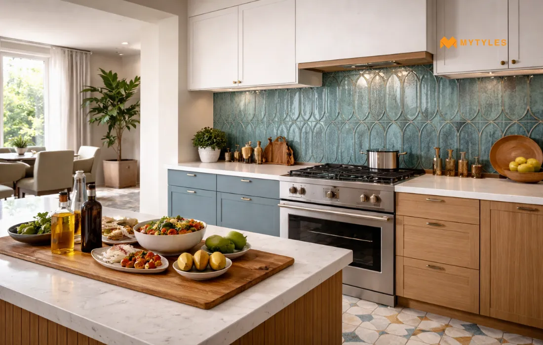Kitchen wall and floor tiles in Modular Kitchen